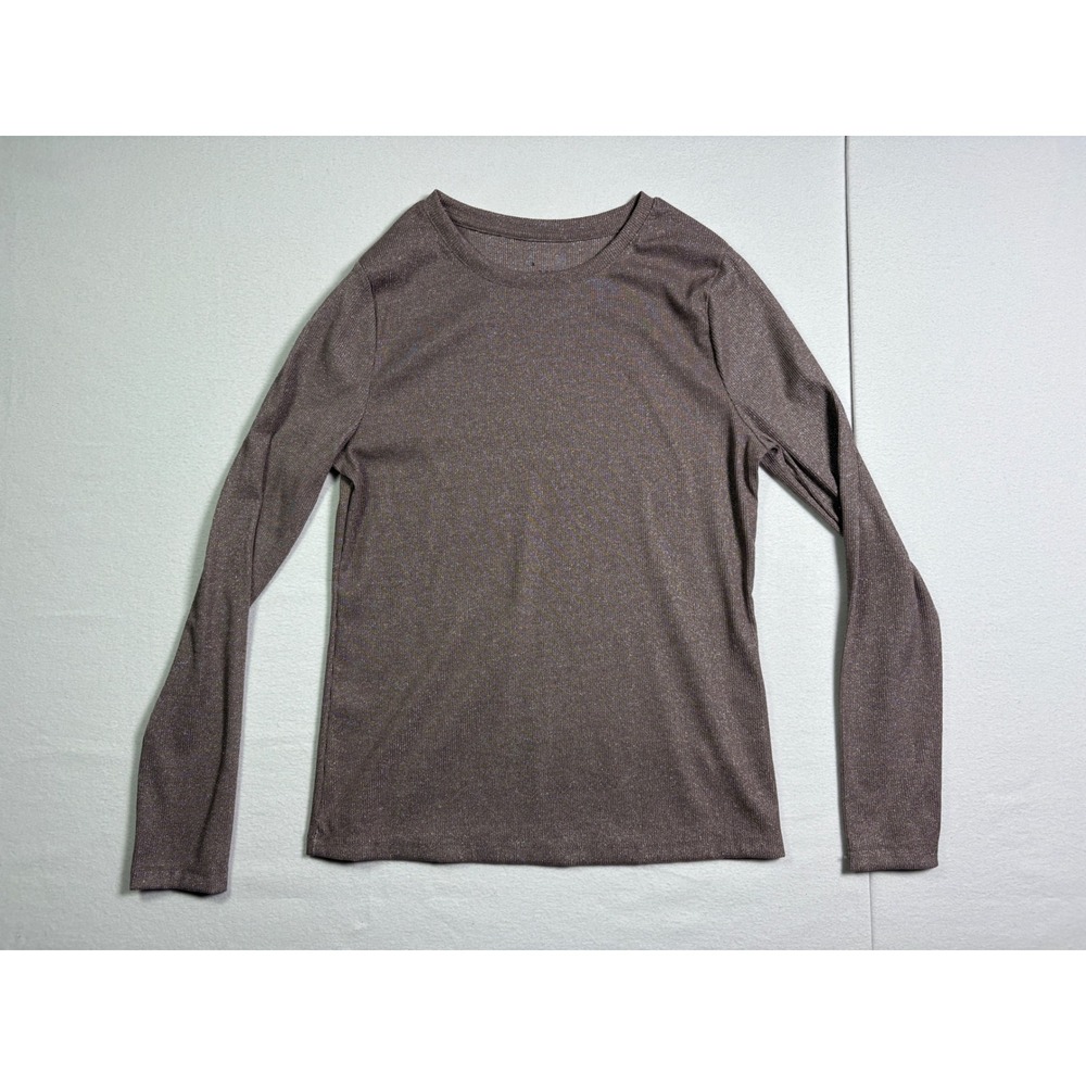 A New Day Womens Metallic Brown Shimmer Ribbed Long Sleeve T-Shirt Large L